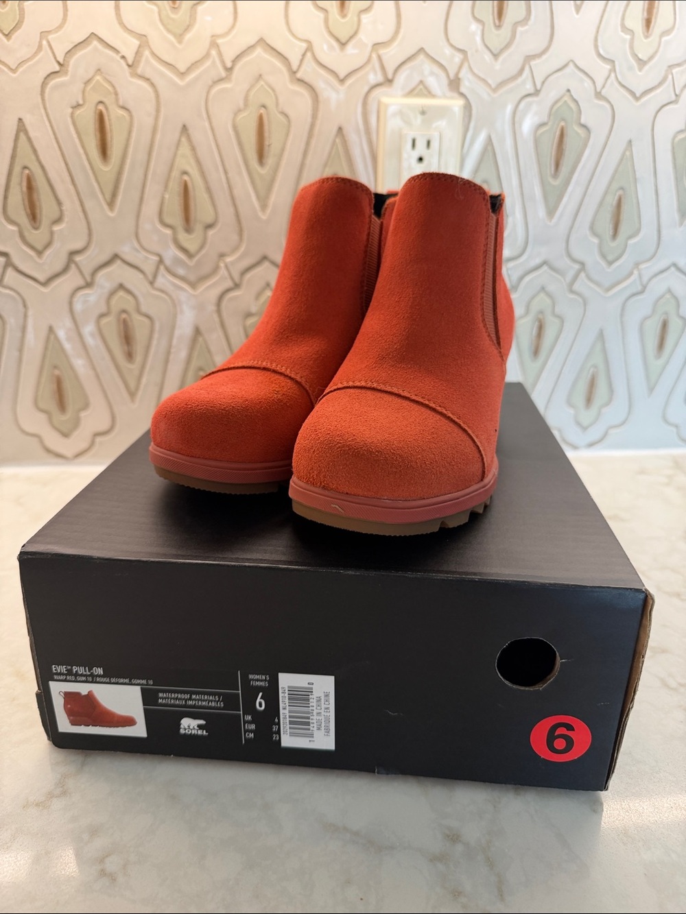 Sorel Orange Suede Pull-On Ankle Booties